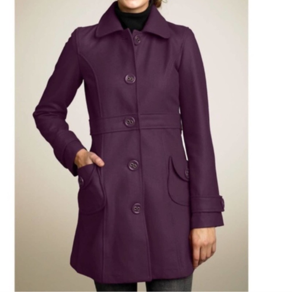 Anthropologie Tulle Purple Wool Blend Pea Coat Size Small
